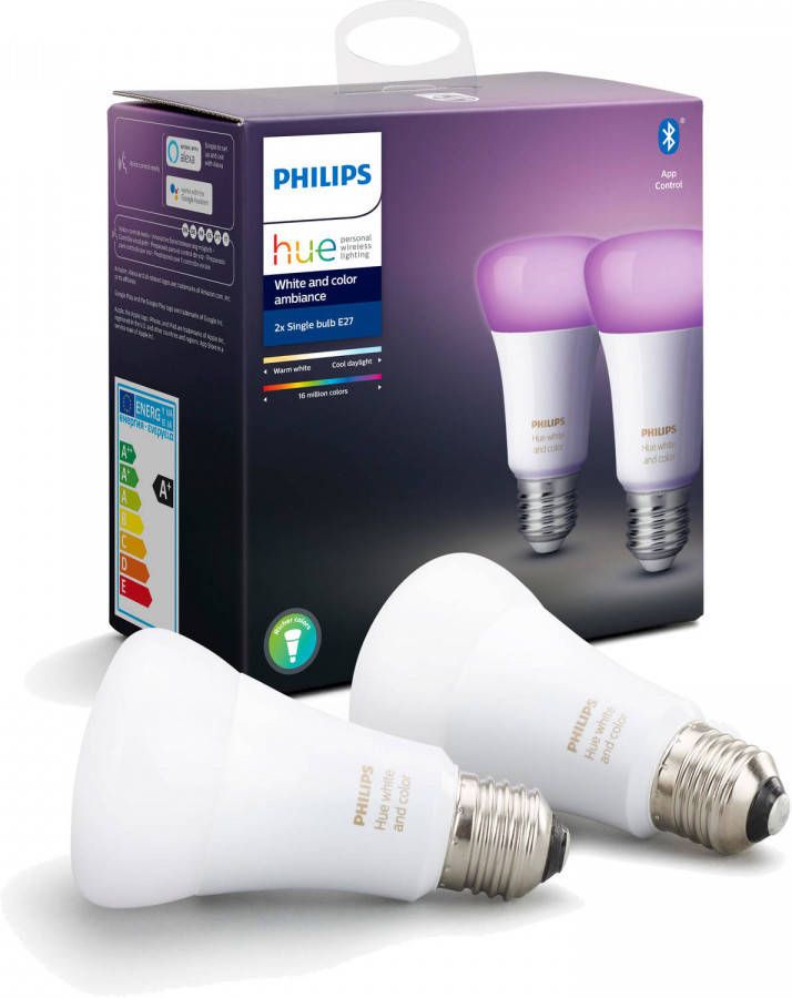 Philips Hue White & Colour Ambiance E27 LED lamp (2-pack, met bluetooth) online kopen